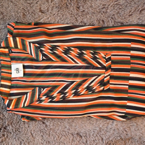 Cabi Sheer Striking Strip V Neck Ballon Sleeve Print size S - Picture 1 of 9
